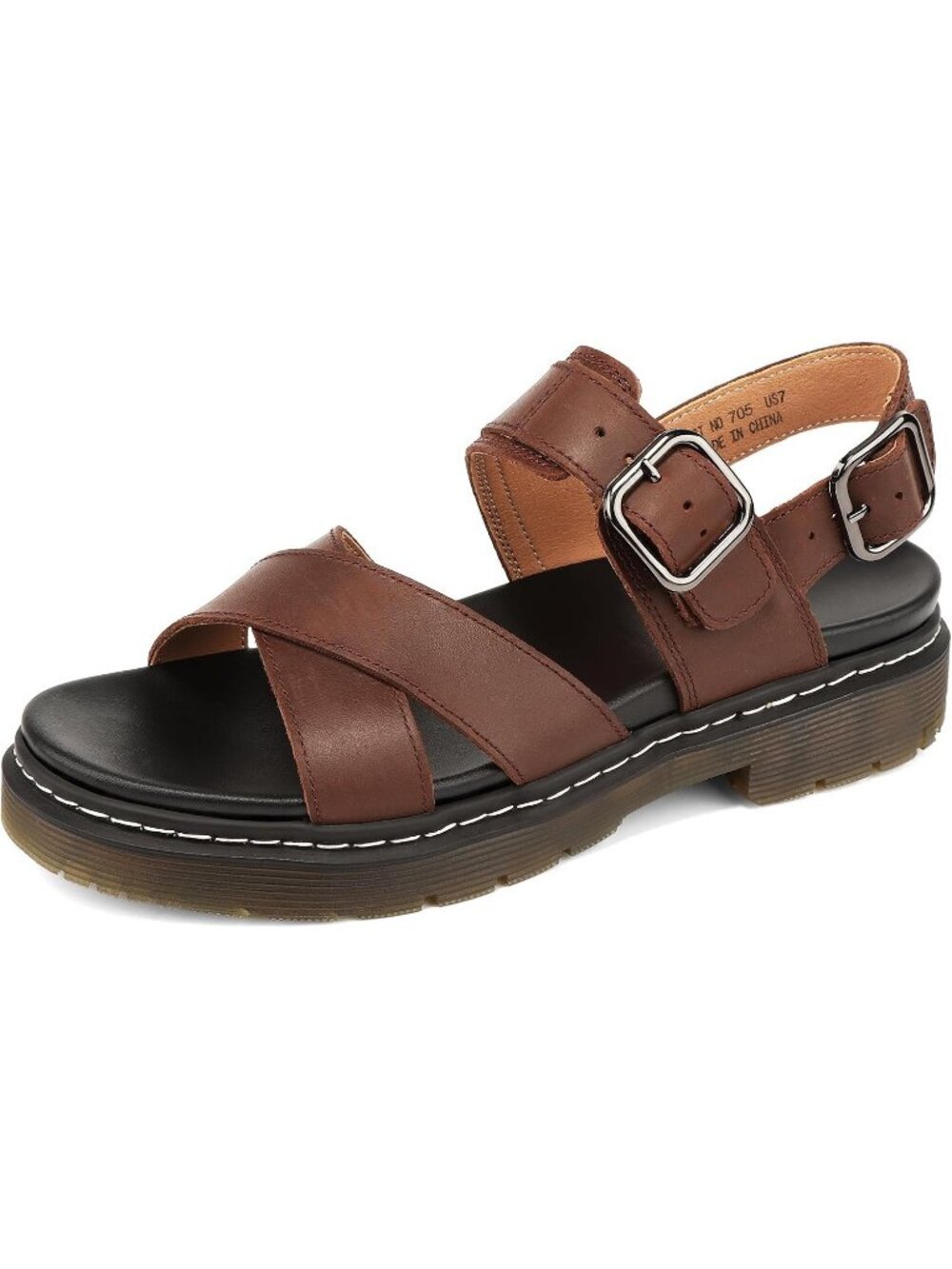 Women's Brown Genuine Leather Open Toe Arch Support Platform Wedge Sandal Shoes